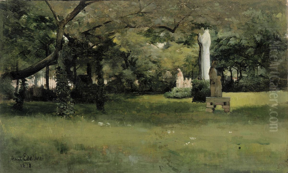 The Cluny Museum Garden in Paris Oil Painting by Albert Edelfelt
