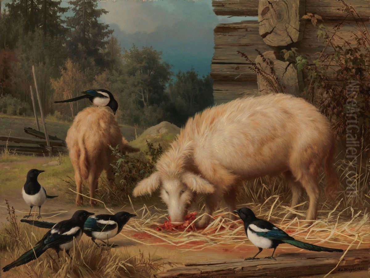 Pigs and Magpies Oil Painting by Ferdinand von Wright