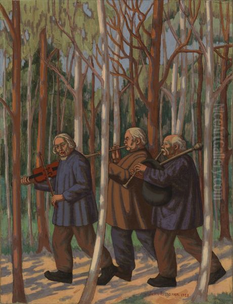 Kolme soittajaa, osaluonnos kansallisteatterin Helkajuhlat freskoa varten Oil Painting by Juho Rissanen