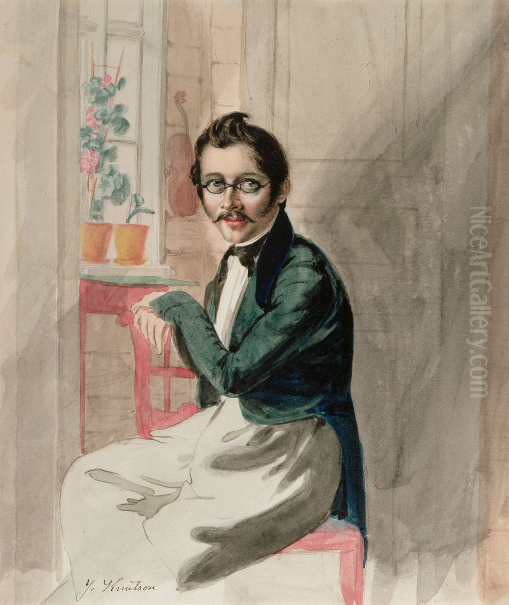 August Pettersson (1818-1853), piirustuksen opettaja Kuopiosta Oil Painting by Johan Knutson