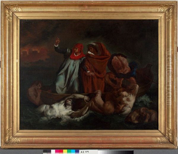 Dante ja Vergilius manalassa, kopio Eugene Delacroixin mukaan Oil Painting by Adolf von Becker