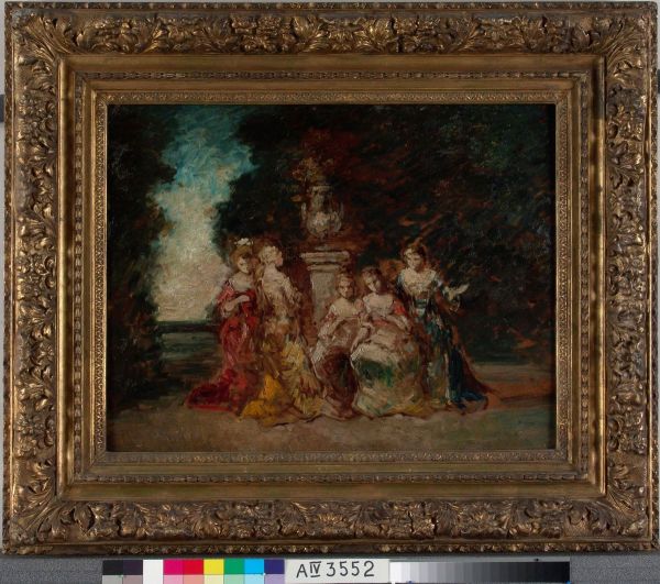 Naisia puistossa Oil Painting by Adolphe Joseph Thomas Monticelli