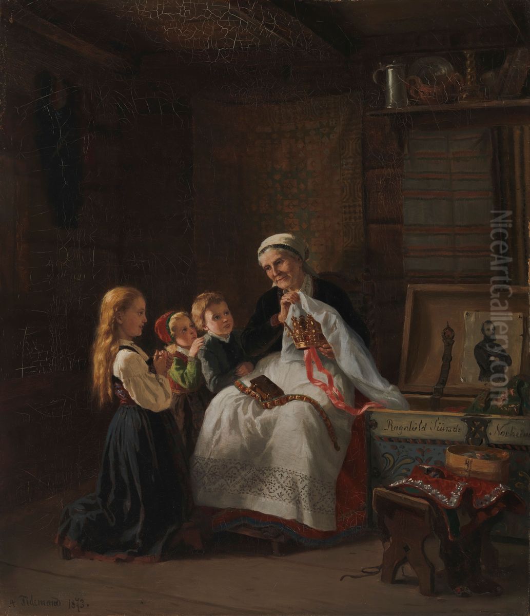 Isoaidin morsiuskruunu Oil Painting by Adolph Tidemand