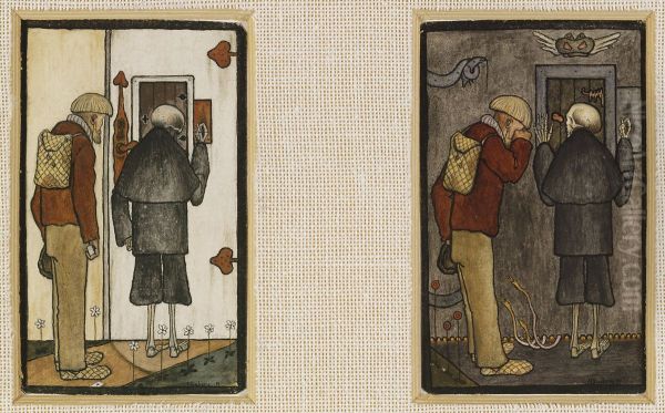 Talonpoika ja kuolema taivaan ja helvetin portilla Oil Painting by Hugo Simberg