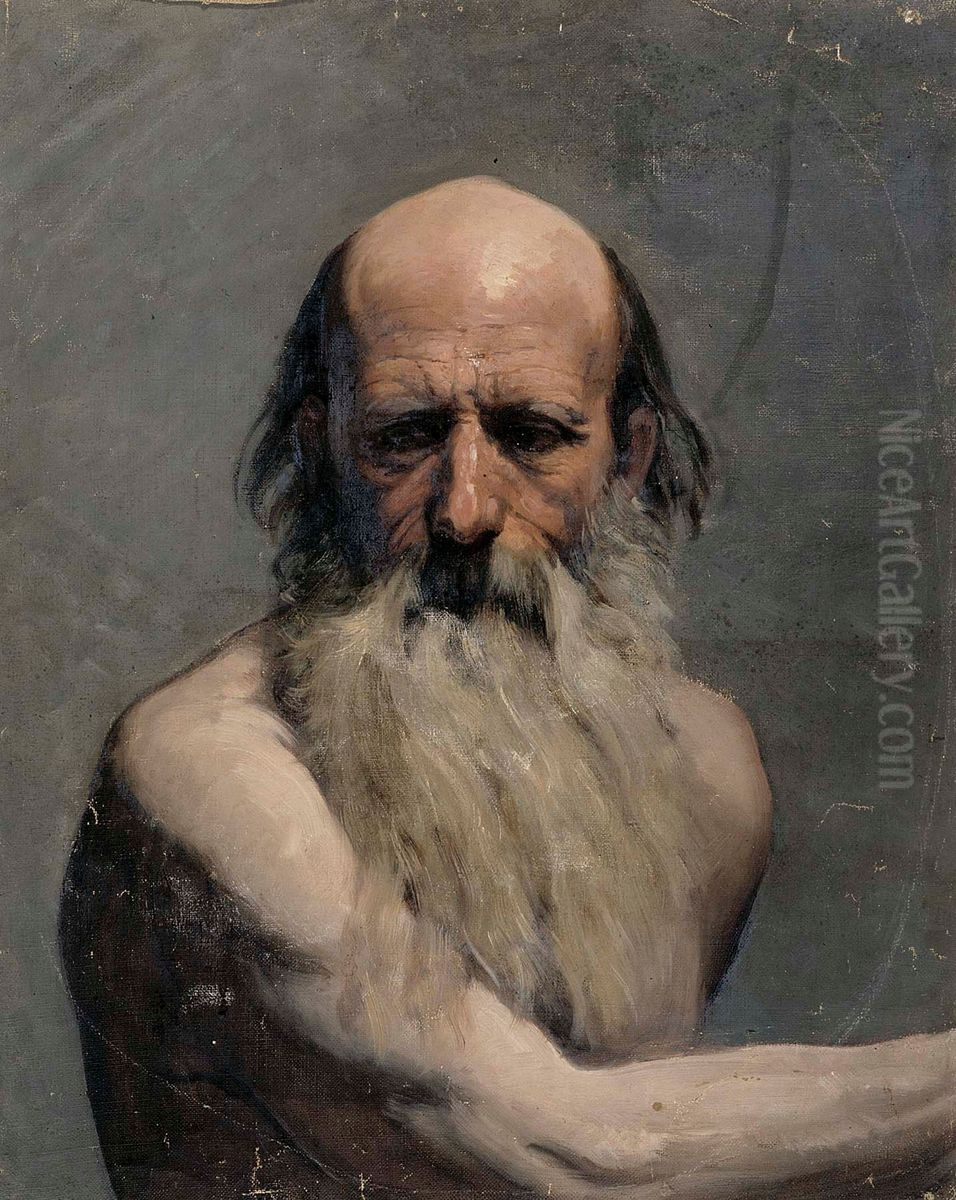 Vanhan miehen puolivartalokuva (akatemiaharjoitelma) Oil Painting by Adolf von Becker