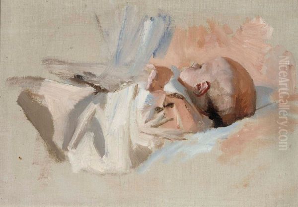 Makaava lapsi, luonnos maalaukseen Jouluaamu Oil Painting by Albert Edelfelt