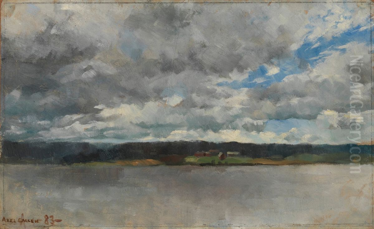 Rain Clouds over a Lake Landscape Oil Painting by Akseli Valdemar Gallen-Kallela