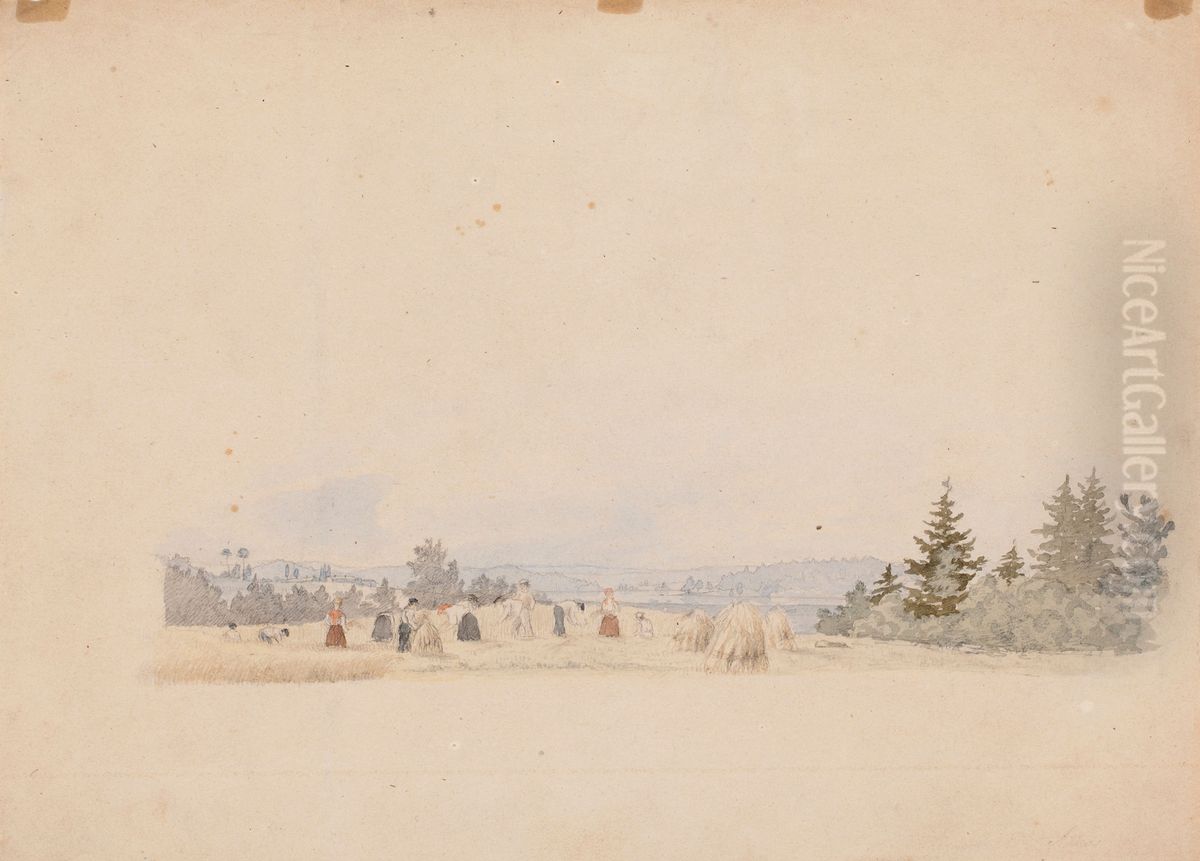 Elonkorjuu, harjoitelma Akaasta Oil Painting by Werner Holmberg