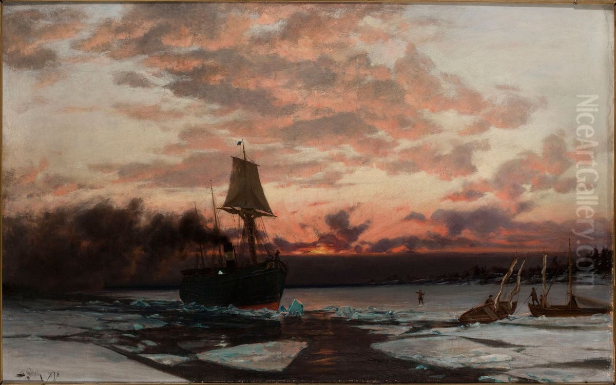 Hoyrylaiva jaissa Oil Painting by Berndt Lindholm
