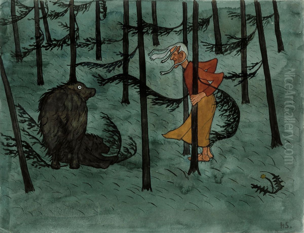 Fear in The Woods Oil Painting by Hugo Simberg