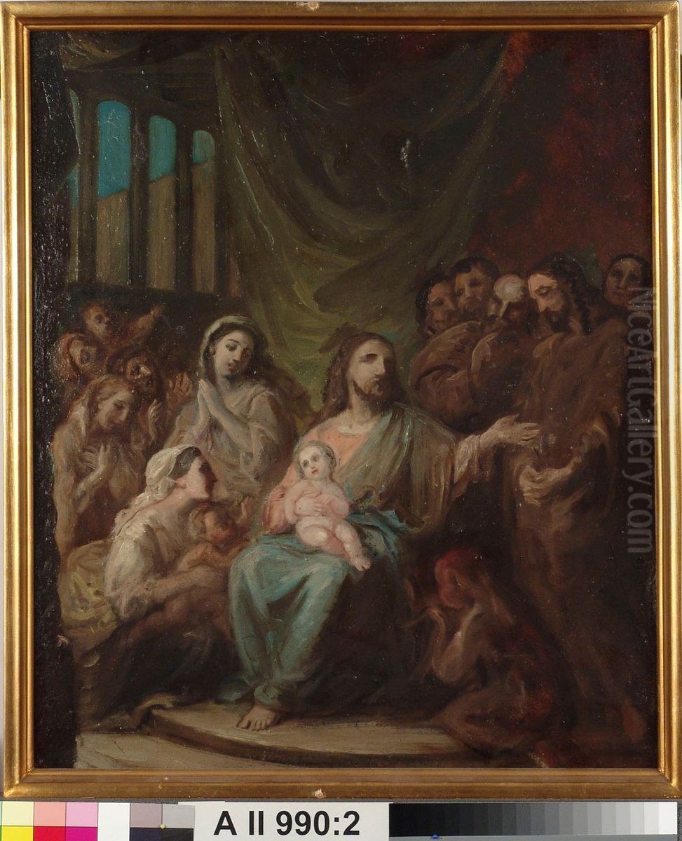 Antakaa lasten tulla minun tykoni Oil Painting by Robert Wilhelm Ekman