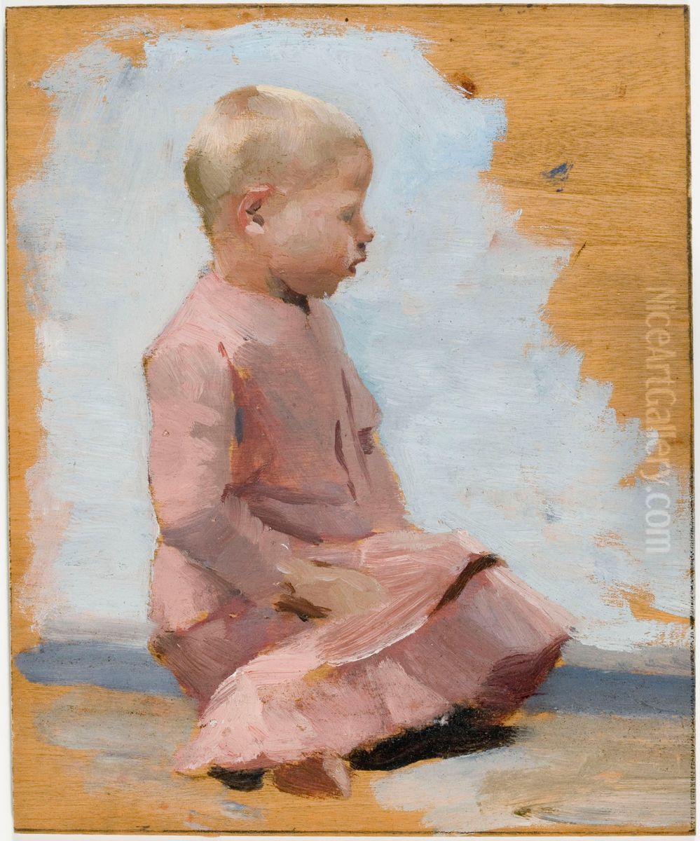 Punamekkoinen lapsi, harjoitelma teokseen Lauantai-ilta Hamarissa Oil Painting by Albert Edelfelt