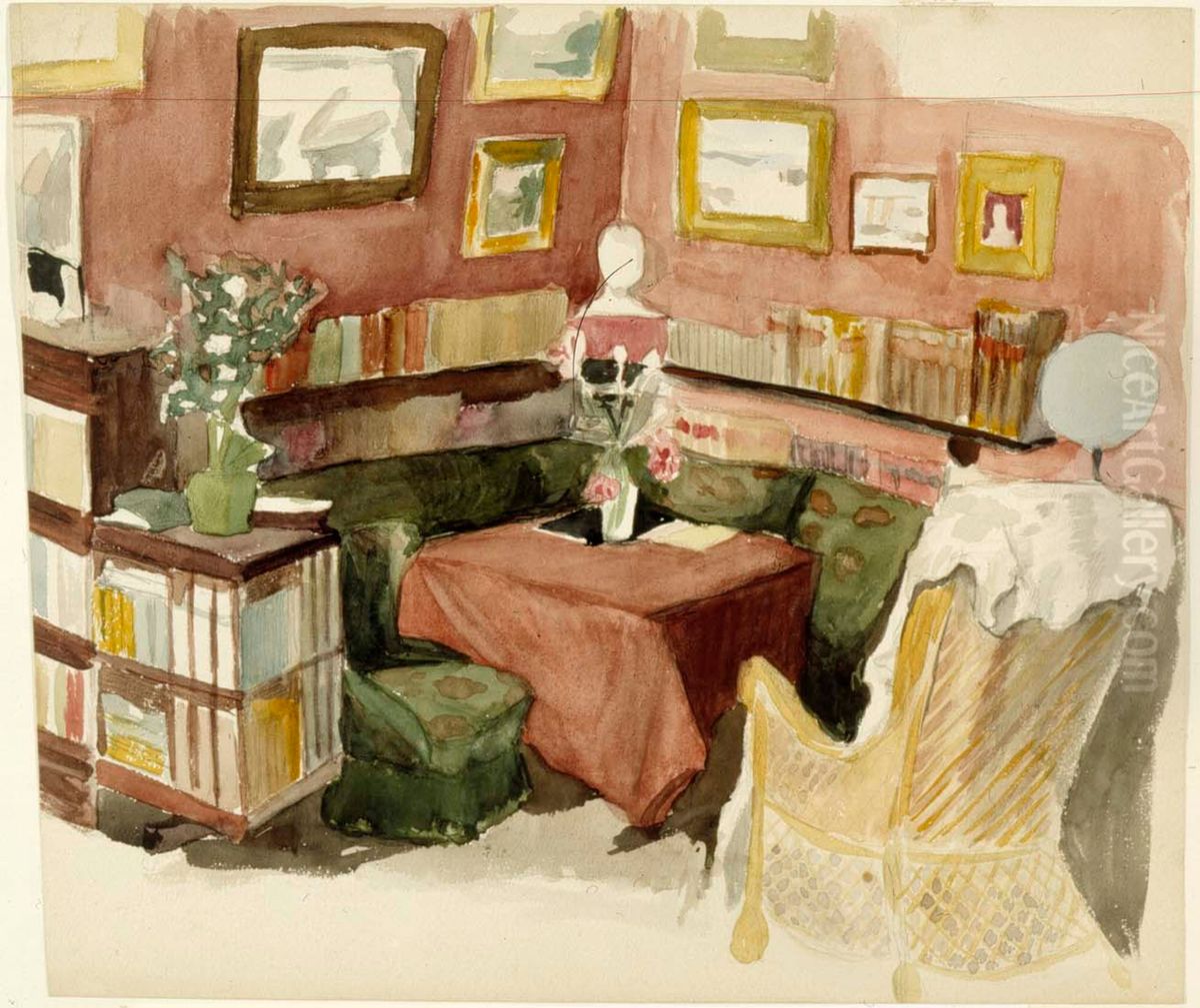 Interioori taiteilijan kotoa Oil Painting by Albert Edelfelt