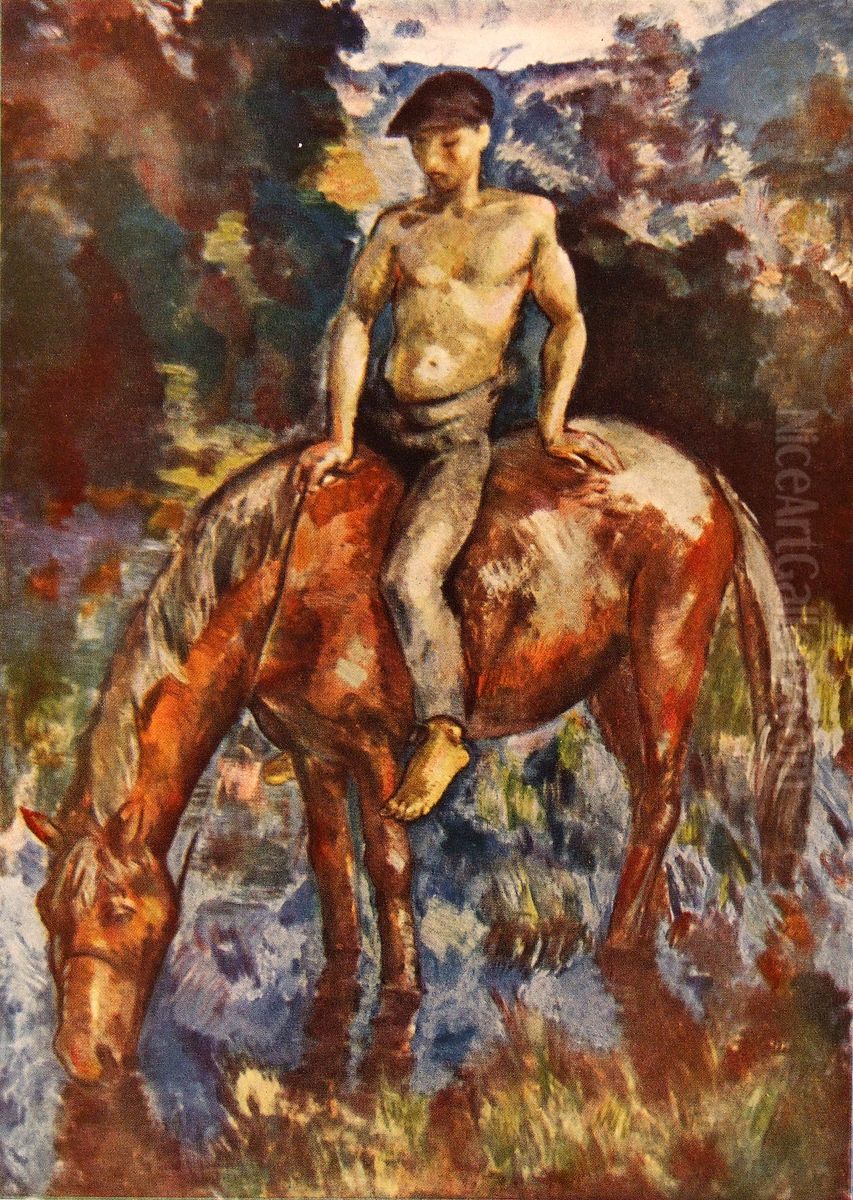 Watering the Horse Oil Painting by Yrjo Ollila