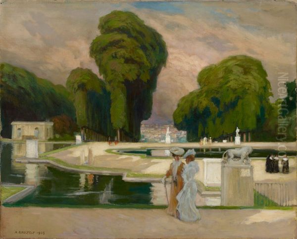 From St. Cloud Park, Paris ; St. Cloud Oil Painting by Albert Edelfelt