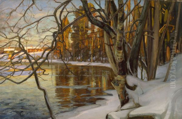 Winter Sun Oil Painting by Victor Westerholm