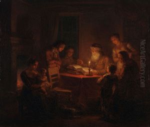 Jewish Rabbi Reading the Bible to His Family
