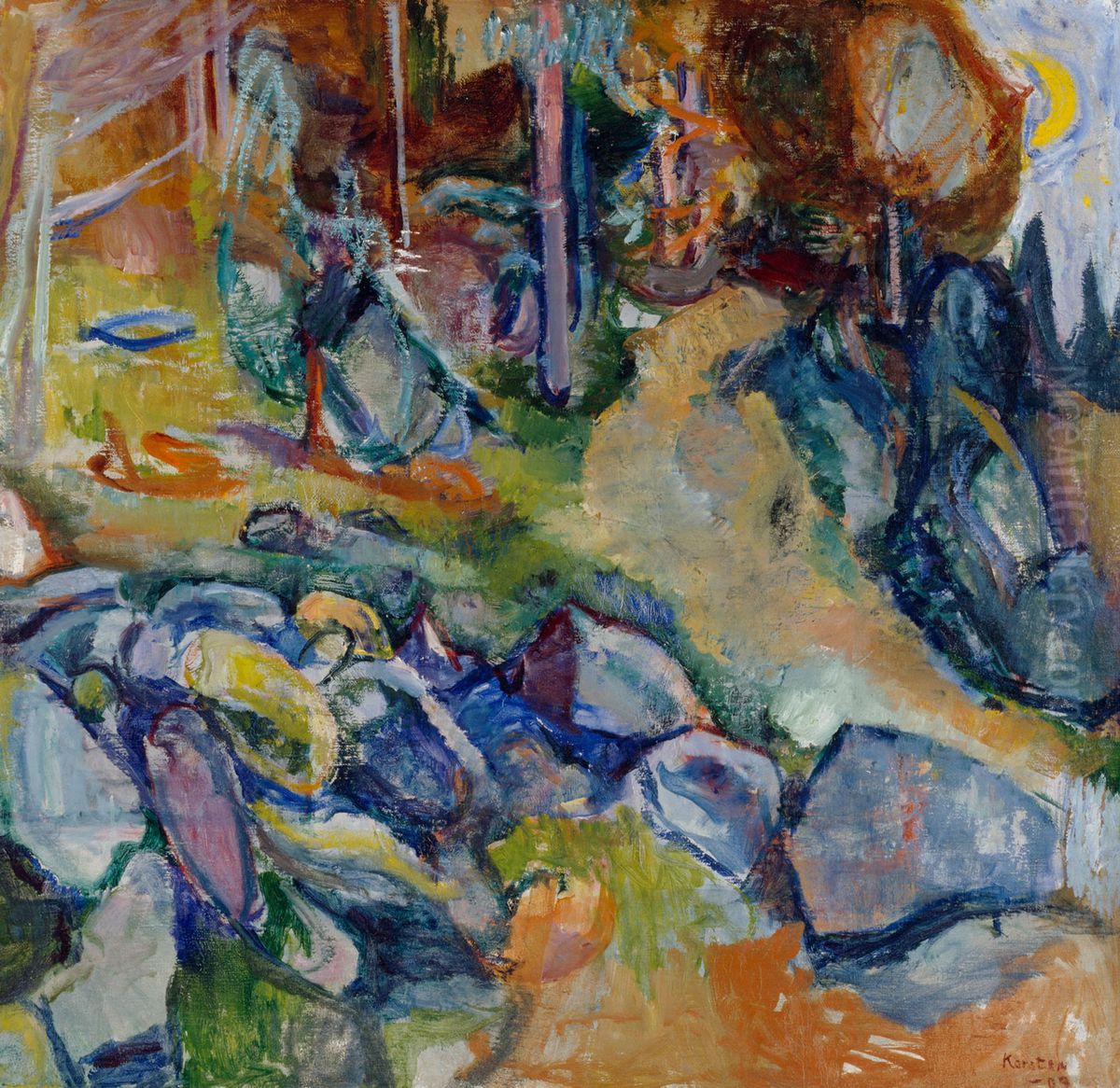 Dekorativt landskap ; Skoginterior Oil Painting by Ludvig Karsten