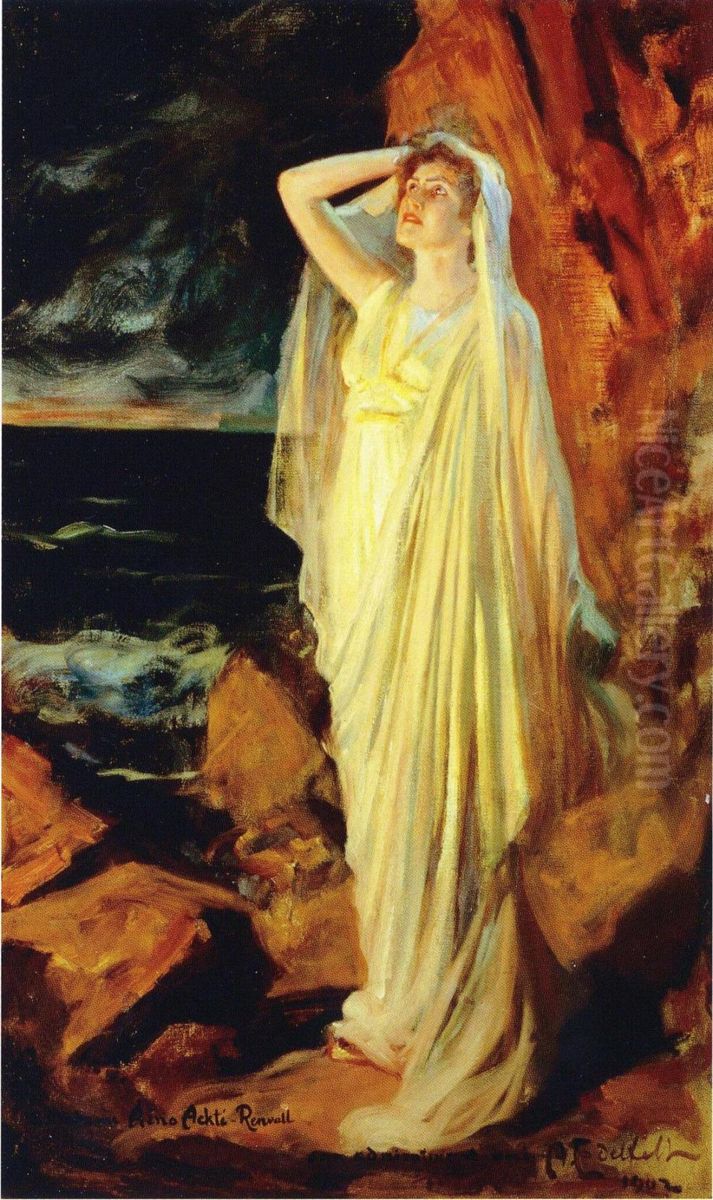 Aino Ackte i operan Alceste ; Aino Ackte som Alceste vid stranden floden Styx, rollportratt Oil Painting by Albert Edelfelt
