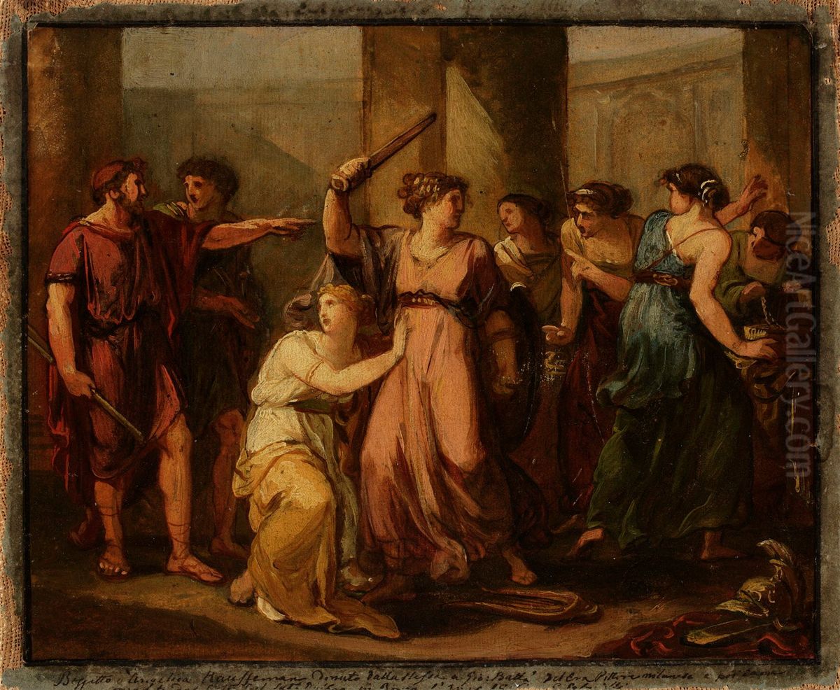 Ulysses discovers Achilles hidden among the daughters of King Lycomedes Oil Painting by Angelica Kauffmann