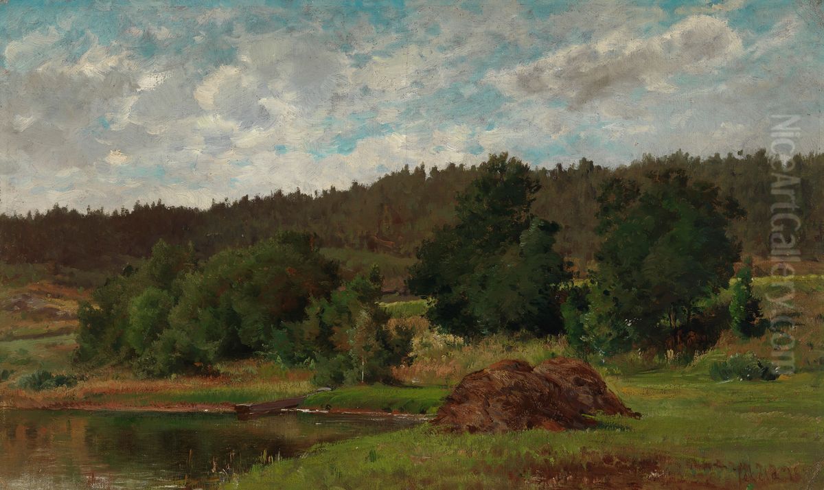 Lakeside Landscape Oil Painting by Hjalmar Munsterhjelm