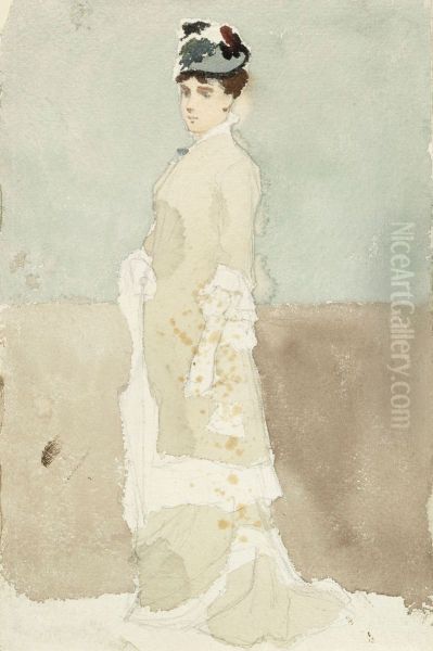 Nainen kavelypuvussa Oil Painting by Albert Edelfelt