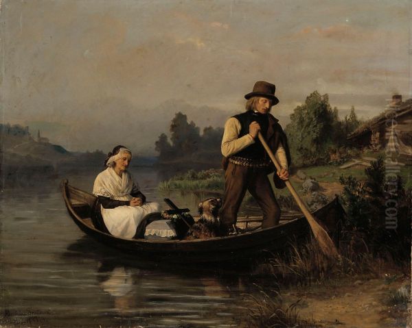 Rowing to the Graveyard Oil Painting by Alexandra Frosterus-Saltin