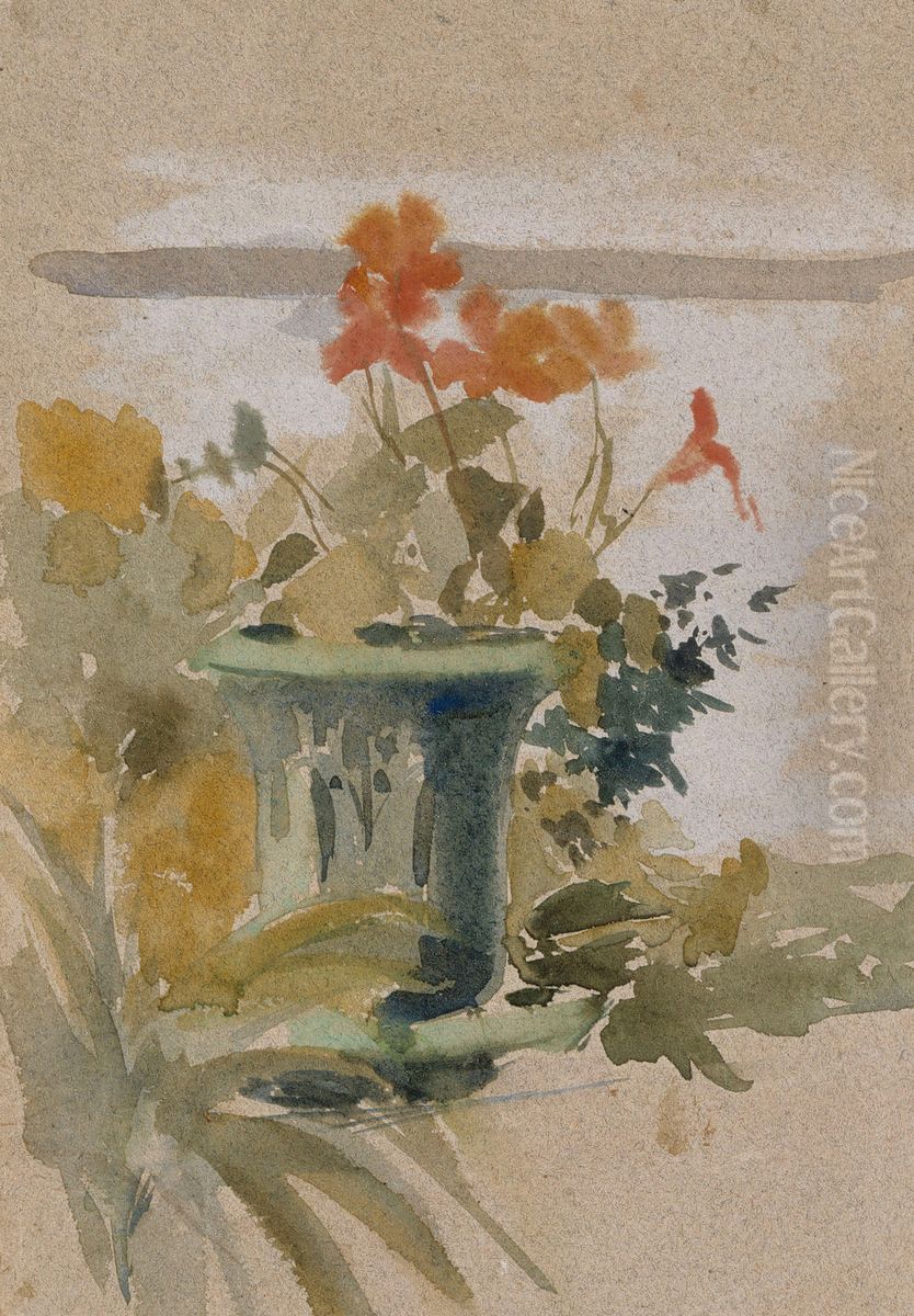 Pelargoniums on the Terrace Oil Painting by Albert Edelfelt