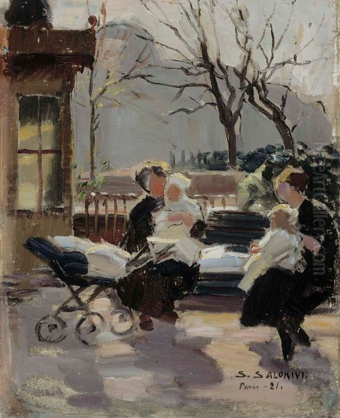 Park in Paris Oil Painting by Santeri Salokivi