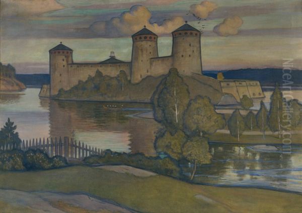 Olavinlinna Oil Painting by Vaino Blomstedt