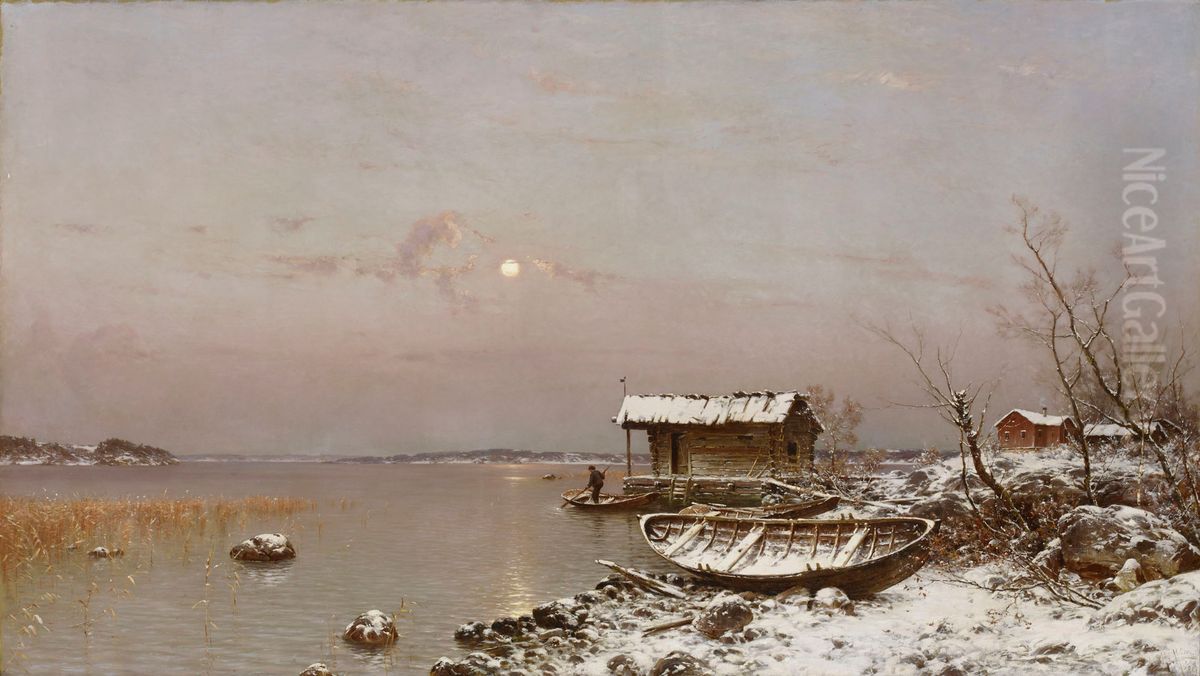 Marraskuun ilta Oil Painting by Hjalmar Munsterhjelm