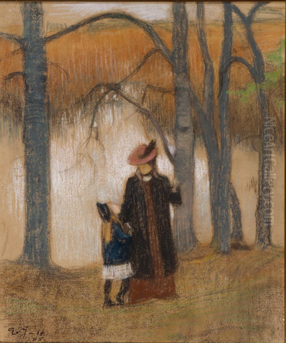 The Artist's Wife and Daughter Oil Painting by Eero Jarnefelt