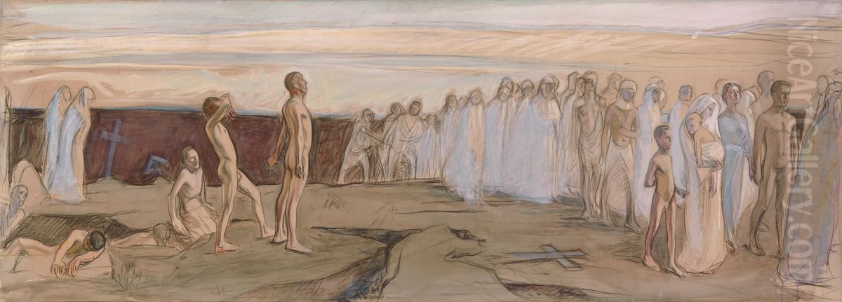 Uppstandelsen, skiss till altartavlan i Tammerfors domkyrka Oil Painting by Magnus Enckell