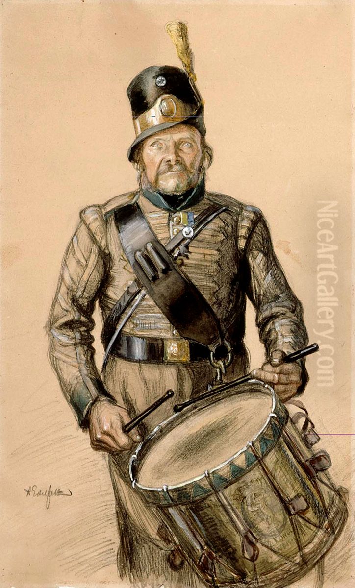Originaalipiirustus Vanrikki Stoolin tarinain kuvitukseen Oil Painting by Albert Edelfelt