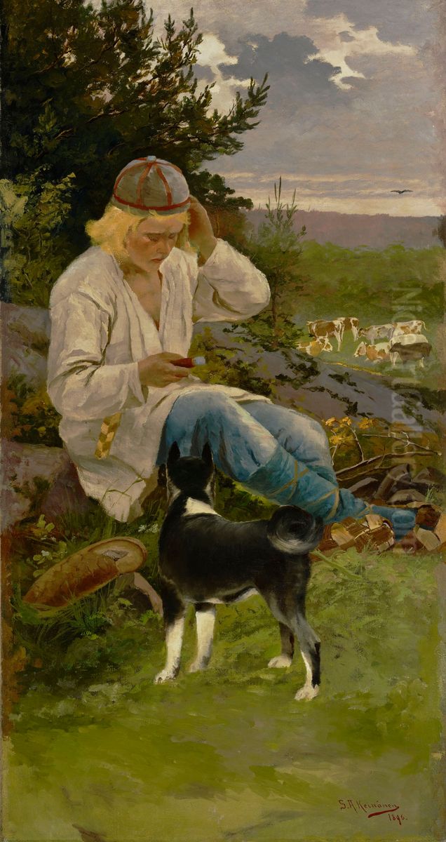 Kullervowith His Herds Oil Painting by Sigfrid Keinanen