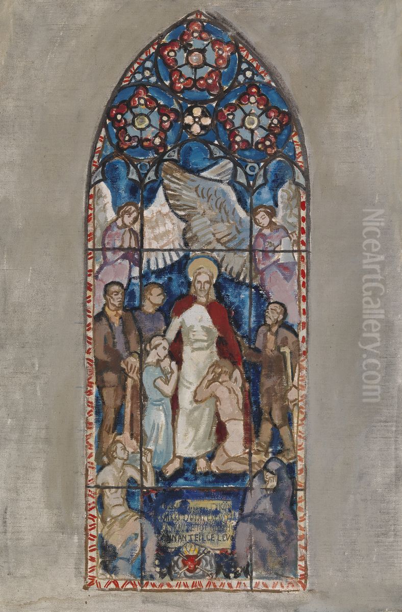 Come to Me, sketch for a stained glass window in Pori Church Oil Painting by Magnus Enckell