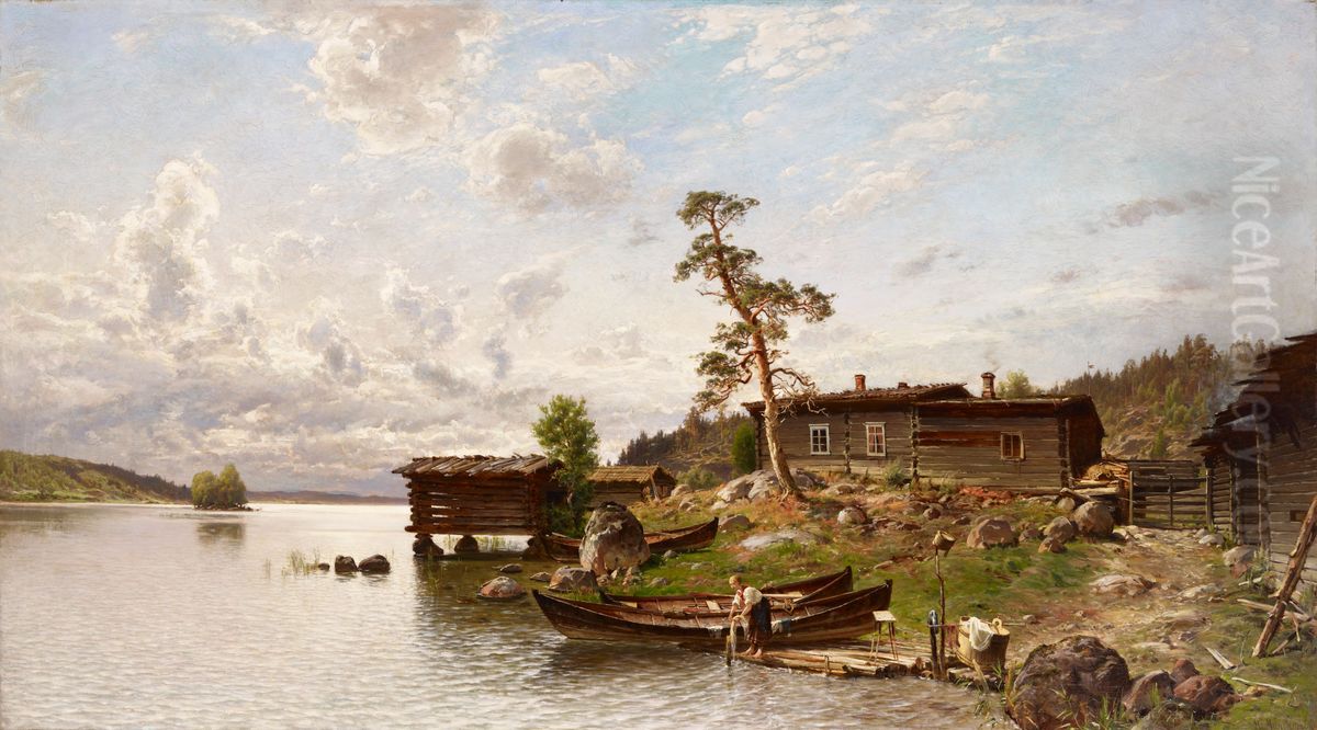 Morning Mood (Island View) Oil Painting by Hjalmar Munsterhjelm