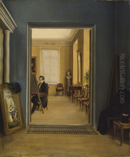 Omakuva pietarilaisessa tyohuoneessa Oil Painting by Berndt Godenhjelm