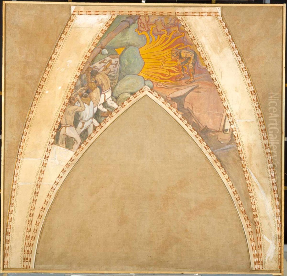 Sampo smides, skiss till kupolfreskerna i paviljongen i Paris Oil Painting by Akseli Valdemar Gallen-Kallela