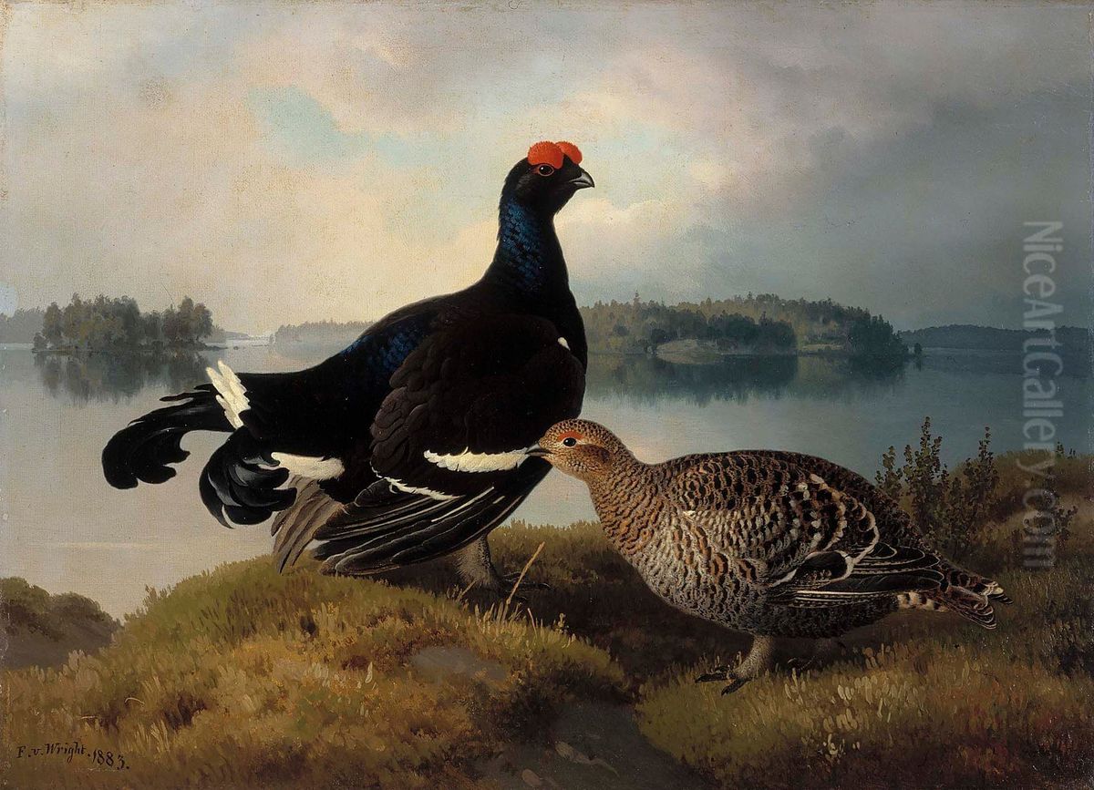 Black Grouse, Cock and Hen Oil Painting by Ferdinand von Wright