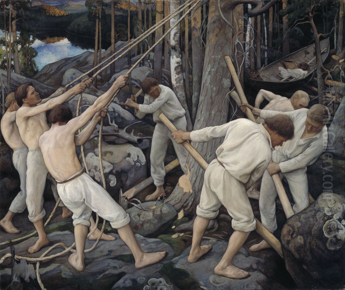 Pioneers in Karelia Oil Painting by Pekka Halonen