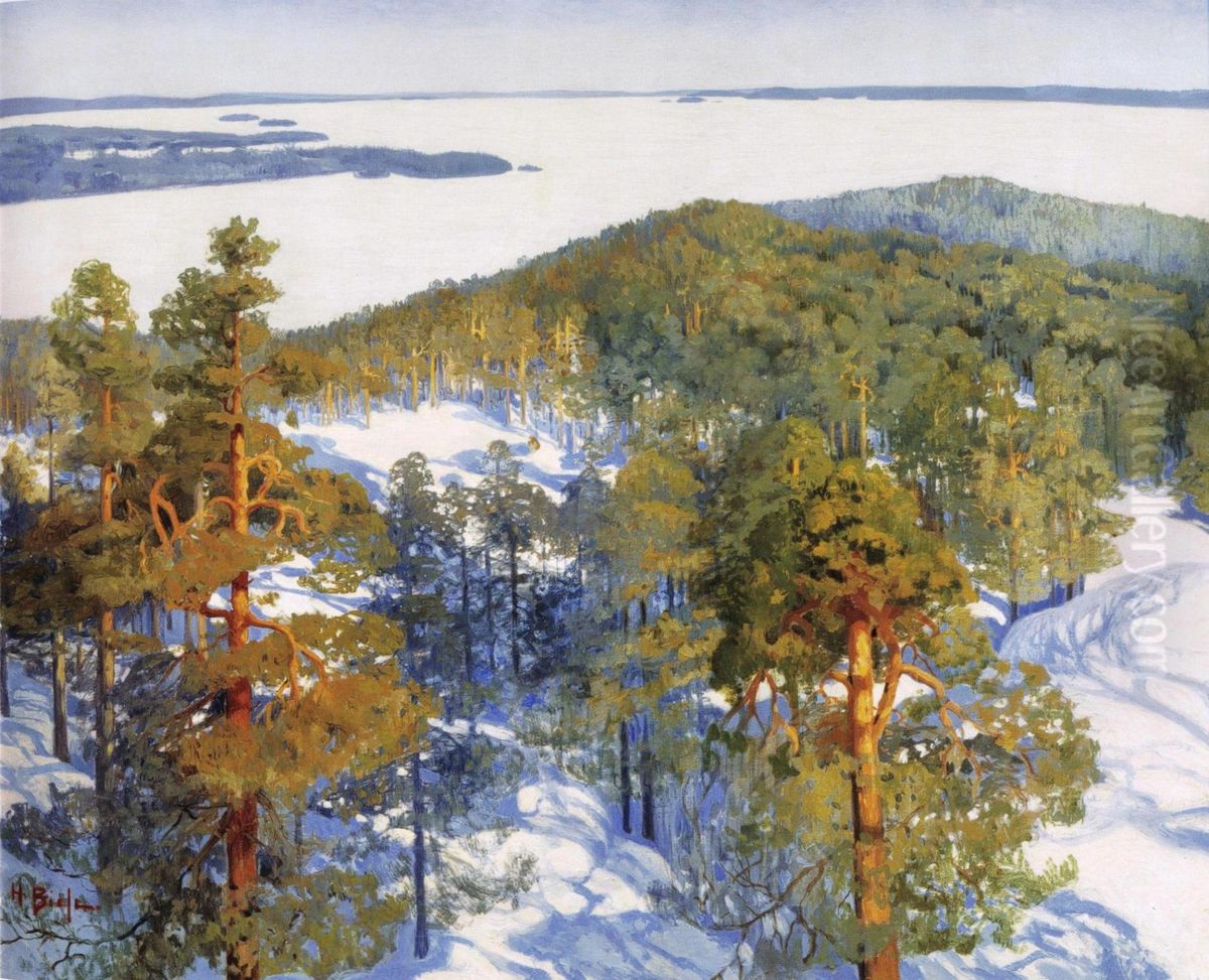 Talvinen nakoala Pyynikilta Oil Painting by Helmi Biese