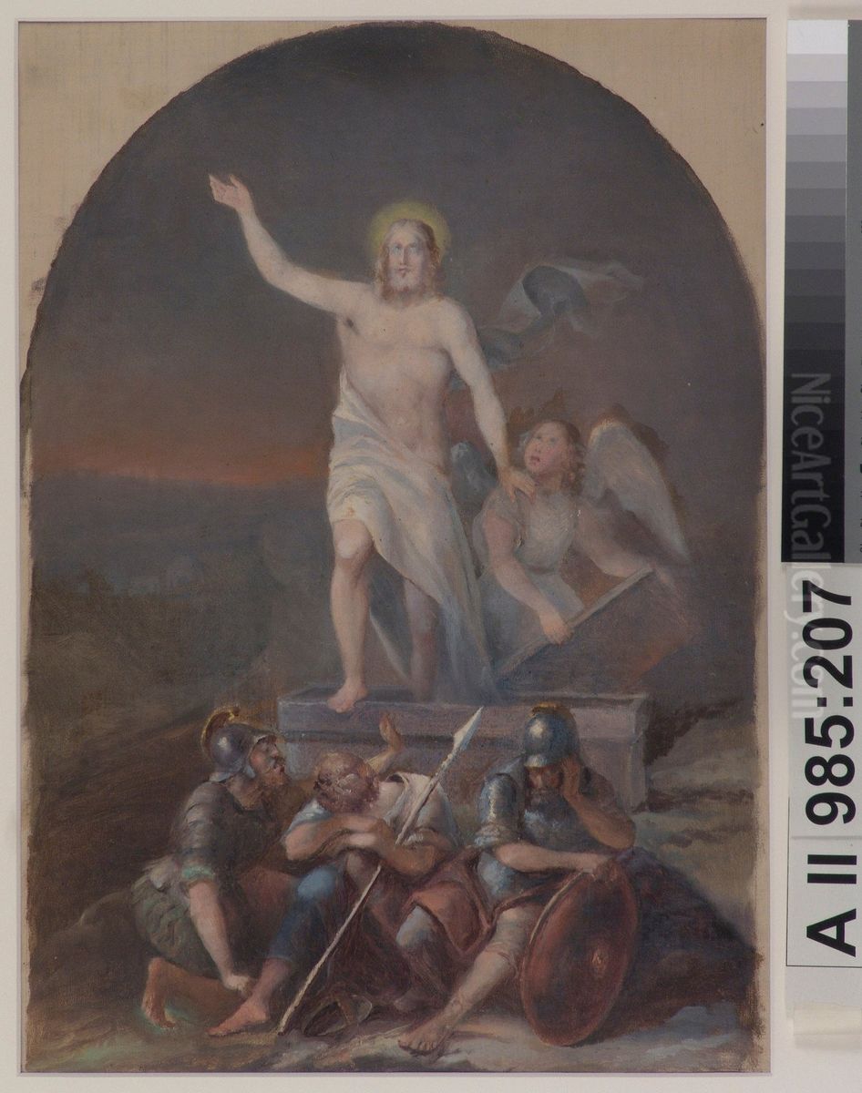 Kristuksen ylosnousemus, mahdollisesti Vihdin kirkon alttaritaulun luonnos ; Kristus uppstandelse, troligtvis skiss for altartavlan i Vihtis kyrka Oil Painting by Berndt Godenhjelm Kristuksen ylosnousemus, mahdollisesti Vihdin kirkon alttaritaulun luonnos ; Kristus uppstandelse, troligtvis skiss for altartavlan i Vihtis kyrka Oil Painting by Berndt Godenhjelm
