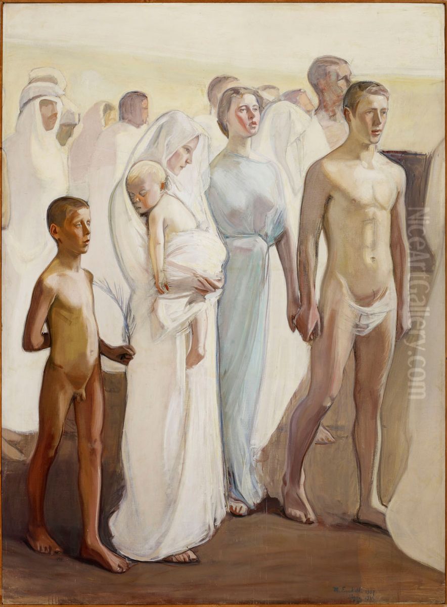 Uppstandelsen. Replik av hogra halften av altarmalning i Tammerfors domkyrka Oil Painting by Magnus Enckell