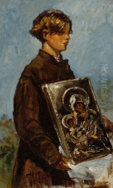Ung gosse som bar en ikon, skiss Oil Painting by Repin Iliya