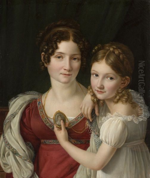 Portratt av en mor med sin dotter Oil Painting by Henri-Francois Riesener