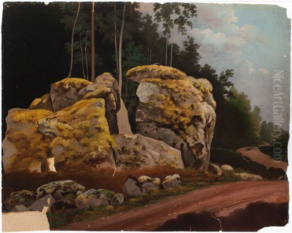 Landscape Study, Mossy Rocks at Roadside Oil Painting by Magnus Von Wright