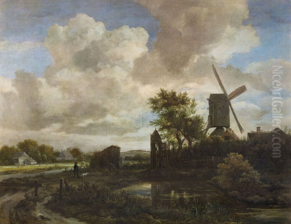 a Windmill by a Stream Oil Painting by Jacob Van Ruisdael