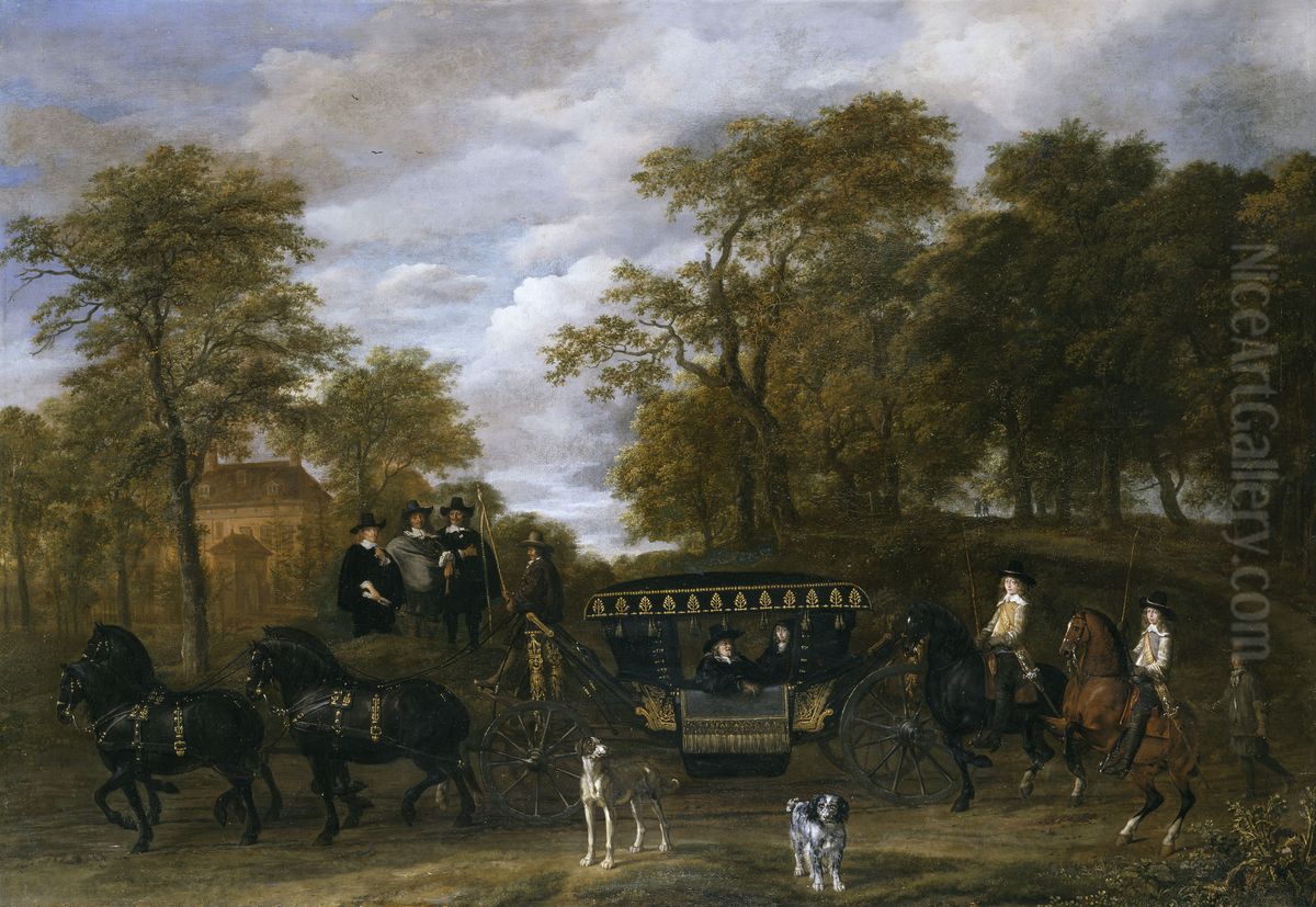 Aankomst op Soestdijk van Cornelis de Graeff met zijn echtgenote en zonen Oil Painting by Jacob Van Ruisdael