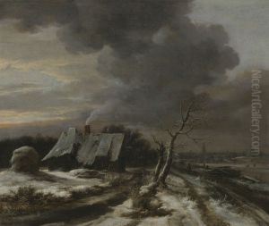 Winter landcape with a view of the Amstel river and Amsterdam